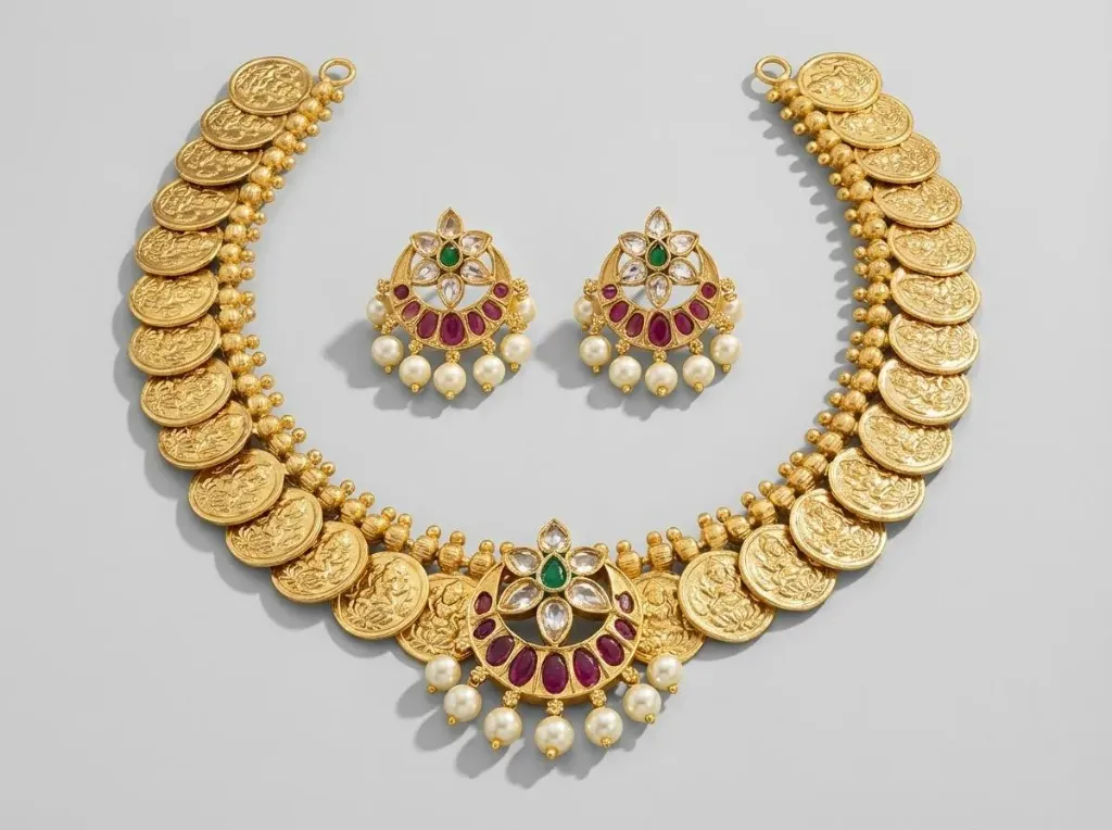 Traditional Lakshmi Coin Temple Jewelry Necklace Set