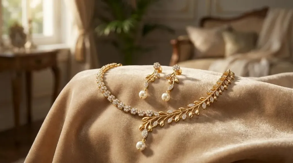 Leaf Design Necklace and Earrings Set