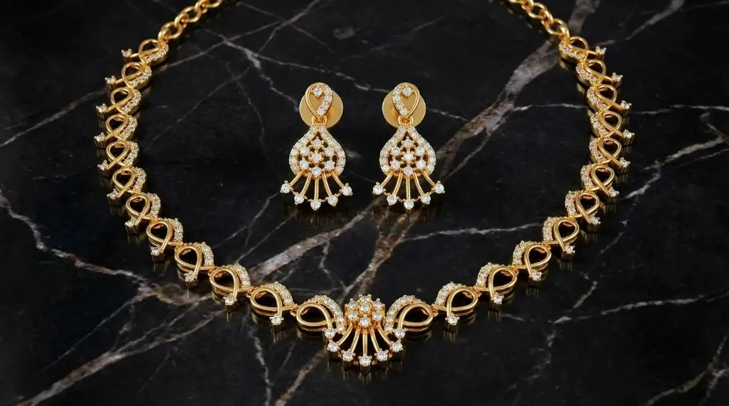 White Stone Studded Necklace Set with Matching Drop Earrings for Women