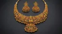 Traditional Antique Gold Temple Jewelry Necklace Set with Lakshmi Motif & Earrings for Women
