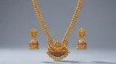 Traditional Lakshmi Temple Jewelry Set - Matte Gold Plated Long Haram Necklace with Jhumka Earrings for Women