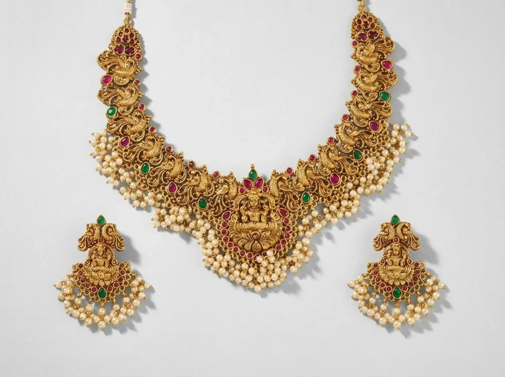 Antique Gold Plated Temple Jewelry Set for Women