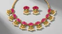 Traditional Pink Lotus Enamel Meenakari Necklace and Earrings Set