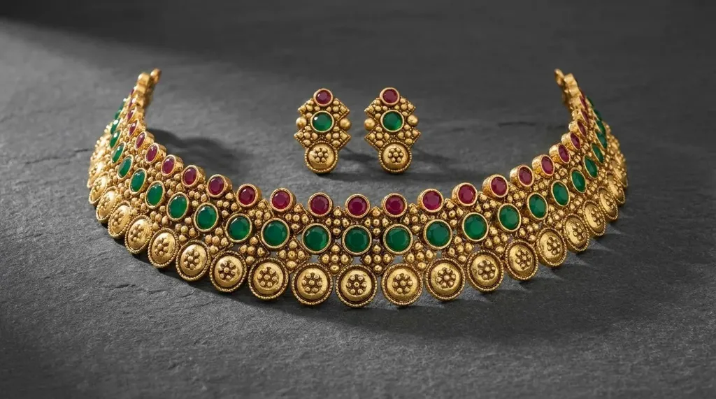 Traditional Antique Gold Plated Choker Necklace Set