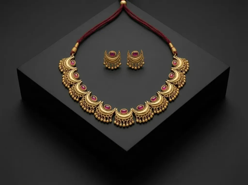 Traditional Antique Gold-Plated Crescent Moon Necklace Set